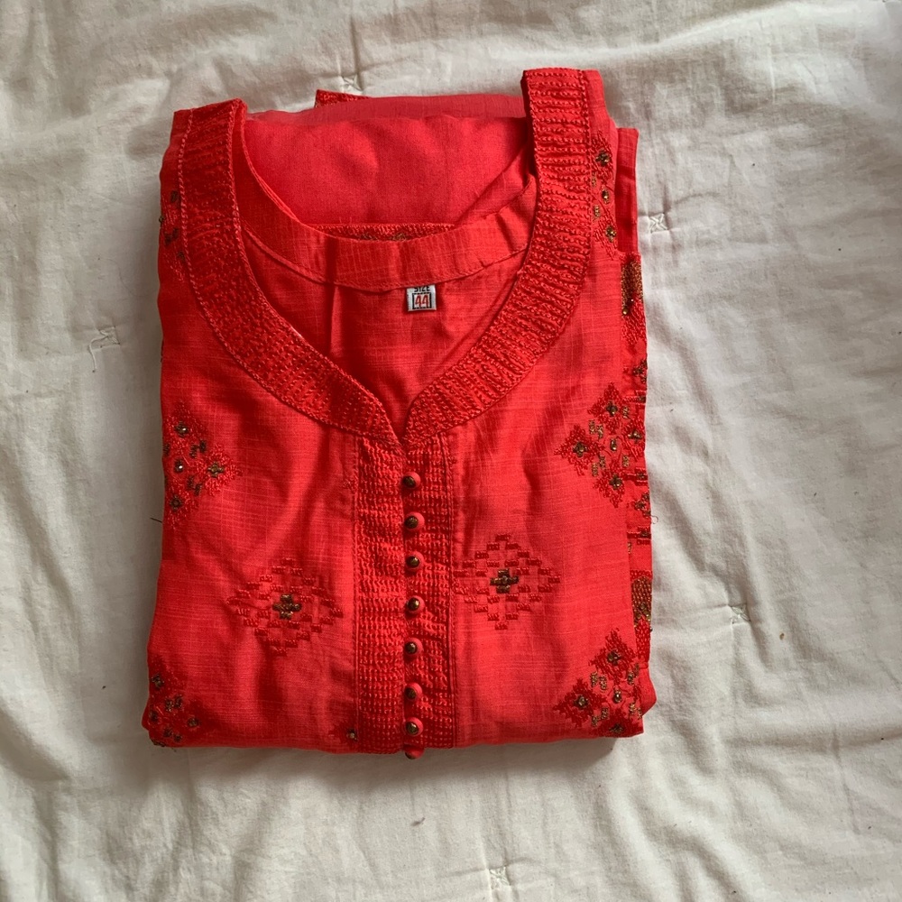Simple Red Salwar Kameez with Button Detailing